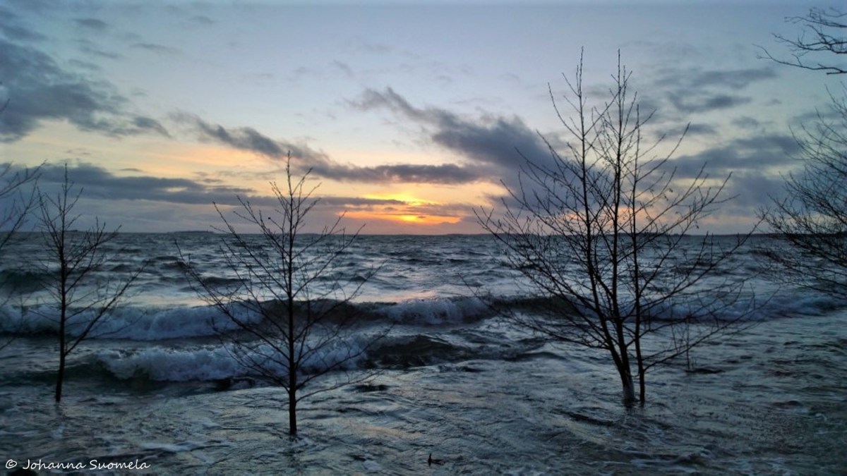 Auringonlasku tammikuu meri