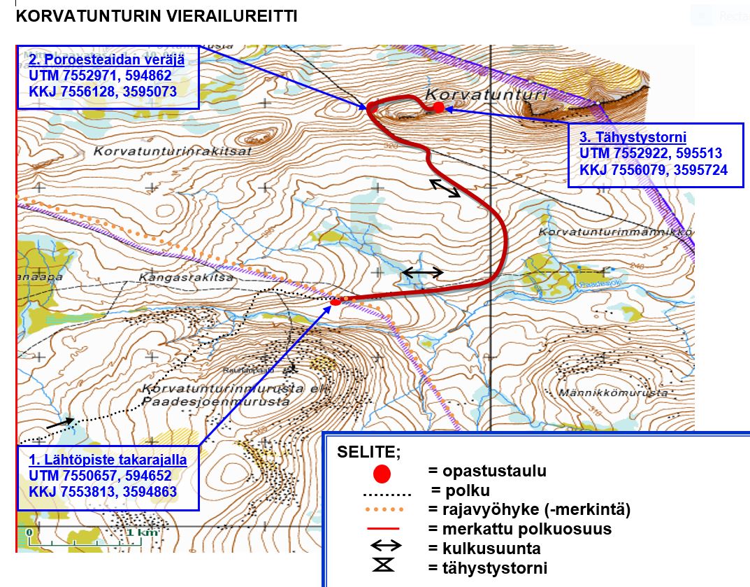 Korvatunturin vierailureitin kartta