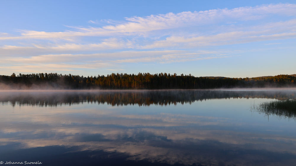 Aamun usvaa Lemmenjoen Sotkajärvellä.