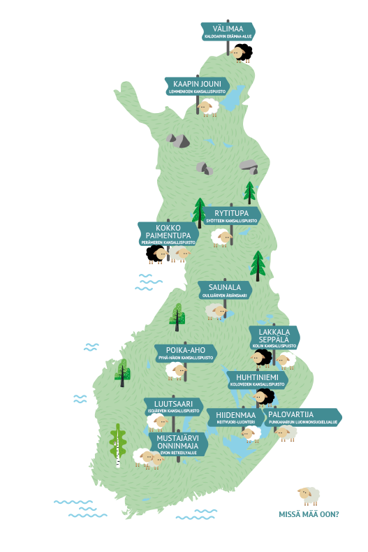 Metsähallituksen paimenkohteet kartalla.